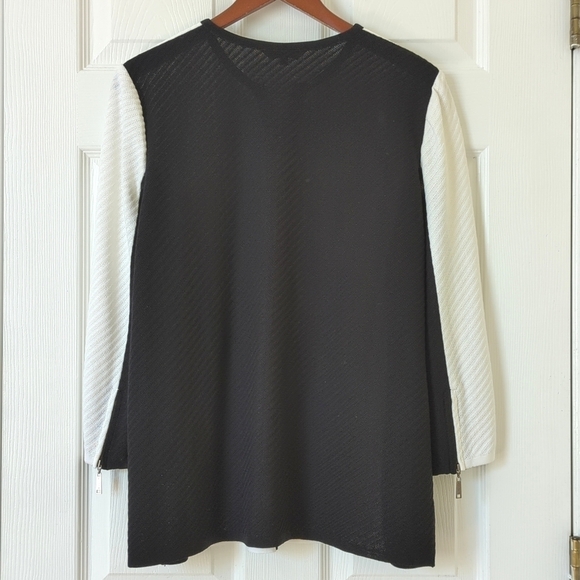 Misook Lightweight Three Quarter Sleeve Full Zip Colorblock Jacket White Black M - Picture 11 of 12